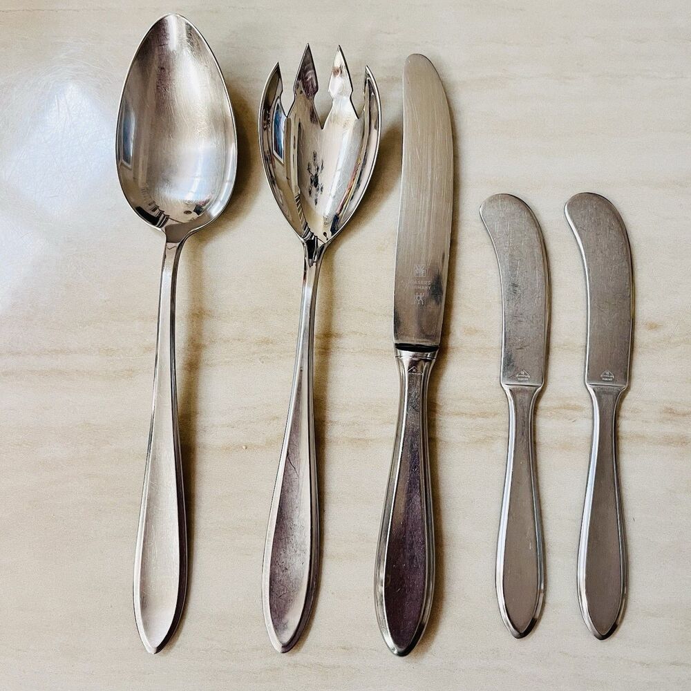 5pc WMF Cromargan Germany Shadowpoint Serving Set Stainless